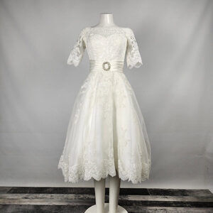 Symphony Of Venus White Of The Shoulder Midi Wedding Gown Size S